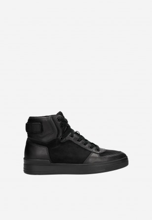 Moderní černé pánské zimní kotníkové boty z nubuku 24072-71
