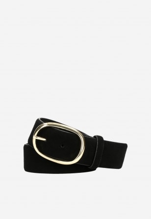 Černý kožený pásek dámský se zlatou sponou 93055-61