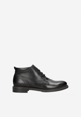 Stylové černé pánské zimní kotníkové boty z hladké kůže 24053-51