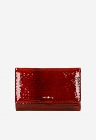Czerwony lakierowany portfel damski z tłoczeniem