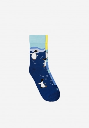 Modré ponožky pánske s motívom tučniakov 97090-86
