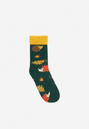Ponožky pánske v zeleno-žltej farbe s jesenným motívom