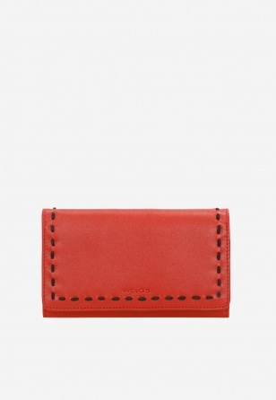 Czerwony portfel damski z czarną obwódką