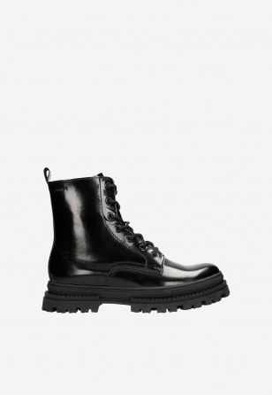 Černé pánské kotníkové boty z lakované kůže 24064-31