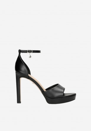 Čierne dámske kožené sandále na opätku s remienkom