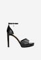 Čierne dámske kožené sandále na opätku s remienkom 76152-51