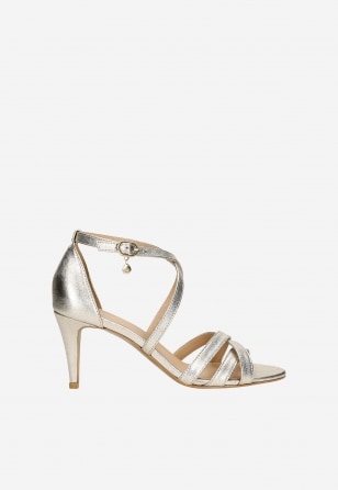 Elegantní zlaté dámské sandály na vysokém podpatku 76064-58