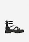 Trendy kožené černé dámské sandály na širokém podpatku 76128-51