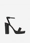 WJS czarne błyszczące sandały damskie na wysokim słupku WJS74069-11