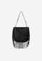 Trendy černá dámská malá kabelka z velurové kůže se střapci 80256-61