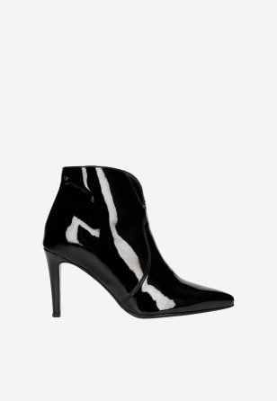 Elegantní černé kožené dámské kotníkové boty na podpatku