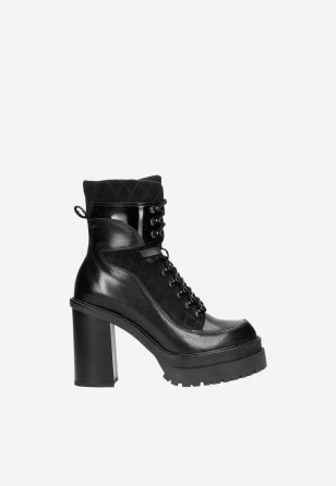 Luxusní černé kožené kotníkové boty dámské na podpatku