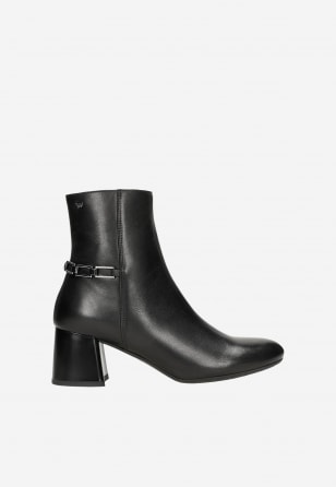 Luxusní kožené černé dámské kotníkové boty na podpatku