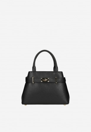 Decentní černá kožená dámská kufrová taška s velkými uchy
