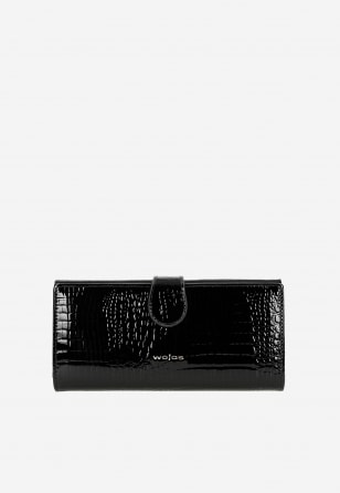Duży lakierowany portfel damski w kolorze czarnym