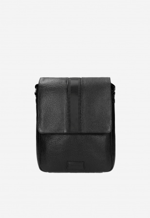Malá pánska taška z čiernej lícovej kože s ozdobným pásikom