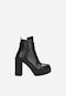 Černé kožené dámské kotníkové boty na podpatku se šněrováním 64122-51