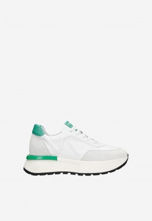 Białe sneakersy damskie z zielonymi akcentami