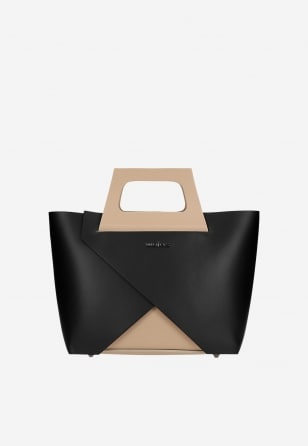 Czarno-beżowa torebka damska typu kuferek