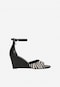Czarne sandały na koturnie w czarno-beżowe paski 76181-60
