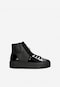 Black high-sole sneakers with patent elements 64132-71