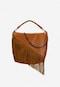 Light brown leather handbag with fringes and chain 80368-73