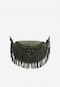 Green leather belt bag with fringes for women 80089-77