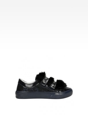 Marineblaue Halbschuhe für Mädchen mit Glitzer und Kunstfell T-68125/SZ/N1F T-68125/SZ/N1F