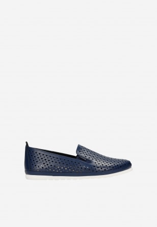 Granatowe ażurowe loafersy damskie ze skóry licowej 46102-56