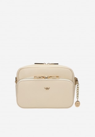 Mała skórzana torebka crossbody bag w kolorze beżowym 80314-54