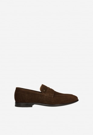 Brązowe loafersy męskie z dwoiny welurowej 10196-62