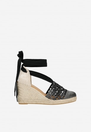RELAKS boho sandały na koturnie w stylu espadryli z wiązaniem na kostce R76003-11