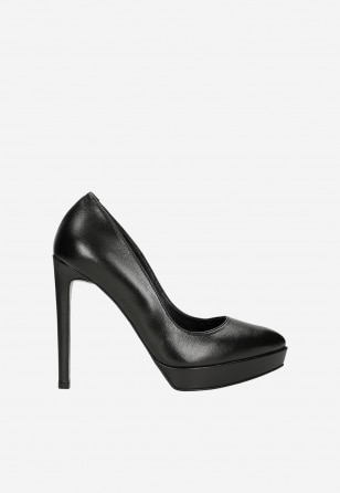 Czarne skórzane czółenka damskie na wysokiej szpilce 35126-51