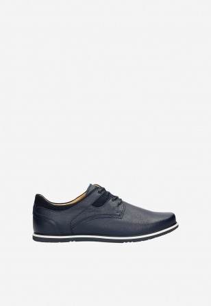 Granatowe półbuty męskie typu sneakers ze skóry licowej 10027-77