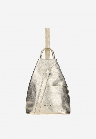 Mały złoty plecak ze skóry licowej z zapinanymi rączkami 80083-58