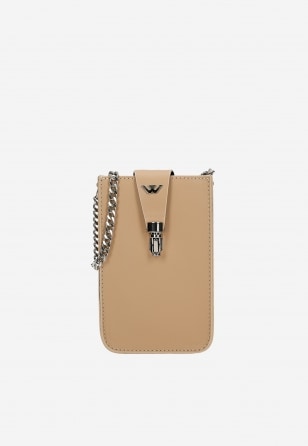 Beżowa torebka na telefon ze srebrnym łańcuchem 80181-54