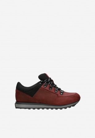 Bordowe niskie trekkingi damskie z czarnymi wstawkami 46083-98