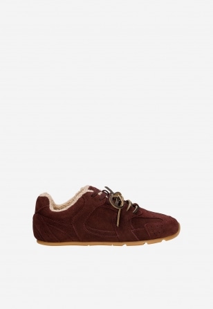 Bordowe sneakersy damskie z kożuszkiem 46371-65