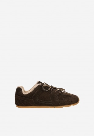 Brązowe sneakersy z dzianiny futerkowej 46371-62