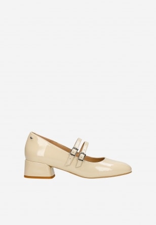 Beżowe buty Mary Jane z lakierowanej skóry 44054-34
