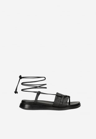 Czarne płaskie sandały damskie wiązane na kostce 76233-81