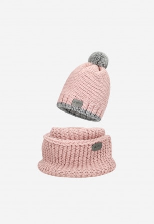 Różowy zestaw BARTEK dla dziewczynki czapka z odblaskowym pomponem + komin 8560585