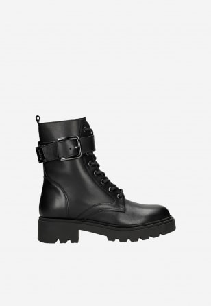 Czarne trzewiki damskie ze skóry licowej 64137-51