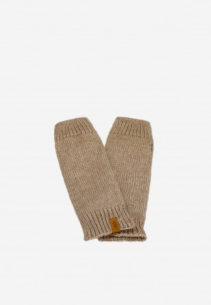Jasnobrązowe mitenki damskie RELAKS z wełny merino i bawełny R95006-83