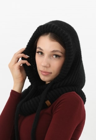 Czarna balaklawa RELAKS z wełny merino i bawełny R96037-81