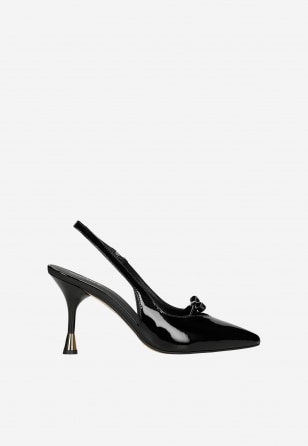 Czarne lakierowane czółenka z kokardką 35184-31