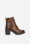 Tmavohnedé kožené dámske členkové topánky na podpätku 64140-52