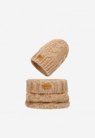 Jasnobrązowy zestaw BARTEK z wełny merino 85604-82, czapka + komin 8560482