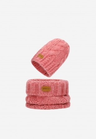 Zimowy zestaw dziewczęcy BARTEK z wełny merino 85604-85, różowa czapka + komin 8560485