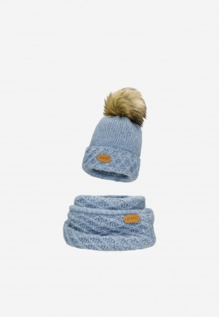 Niebieski komplet czapka + komin BARTEK 85602-86 z wełny merino 8560286